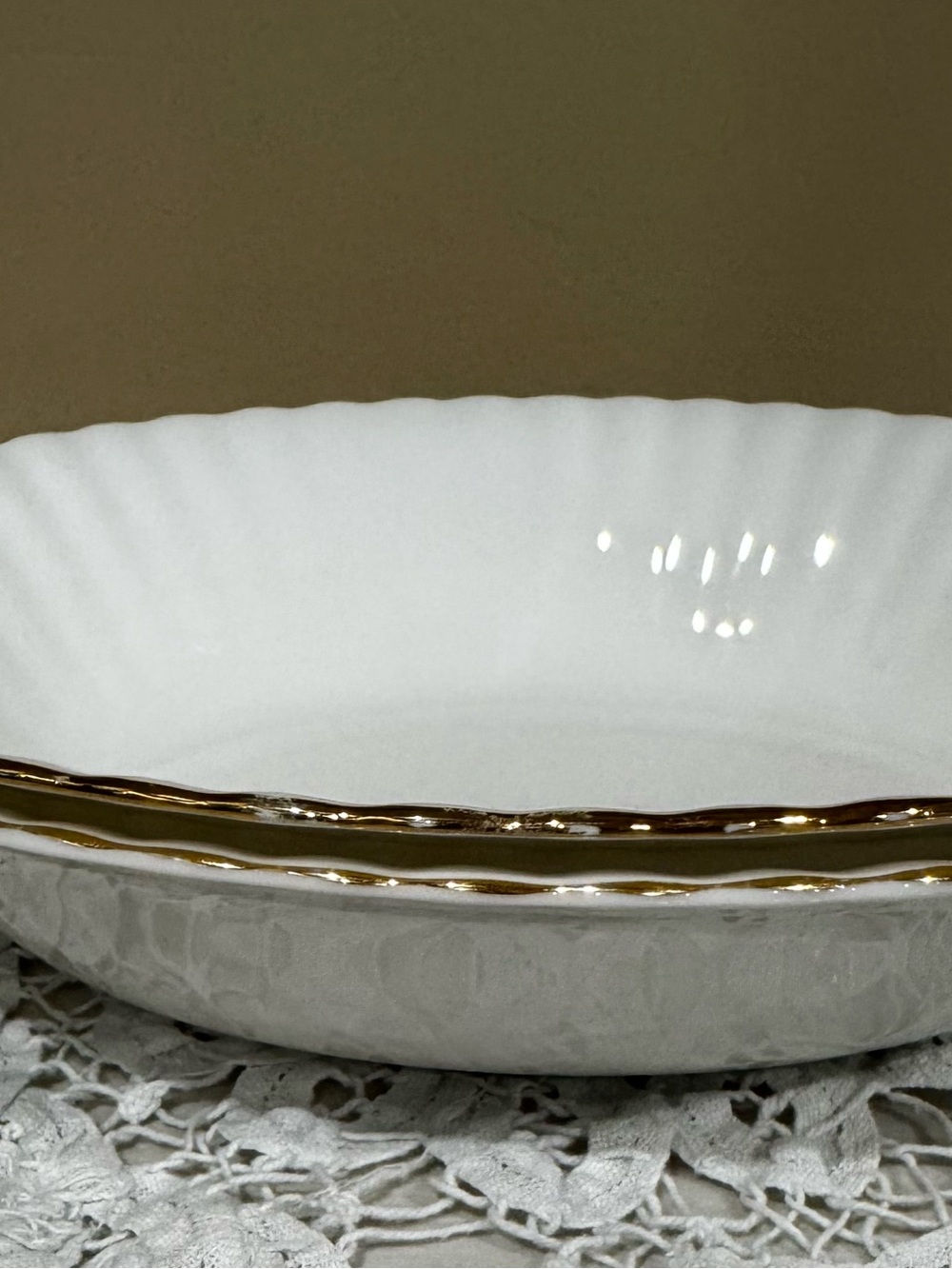 Royal Albert Val D’Or Oval Serving Bowl with Gold Rim Pair of Two